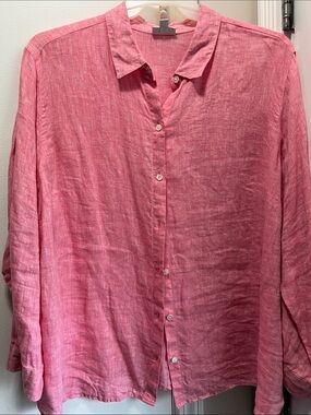 J. Jill Love Linen 100% Linen pink Button-Down Shirt